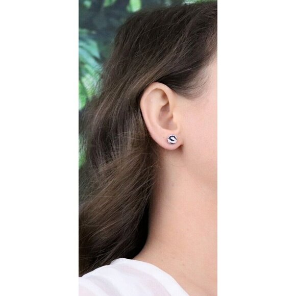 14k White Gold Black & White Crystal Stud Earrings Sparkly Ball - Picture 4 of 9